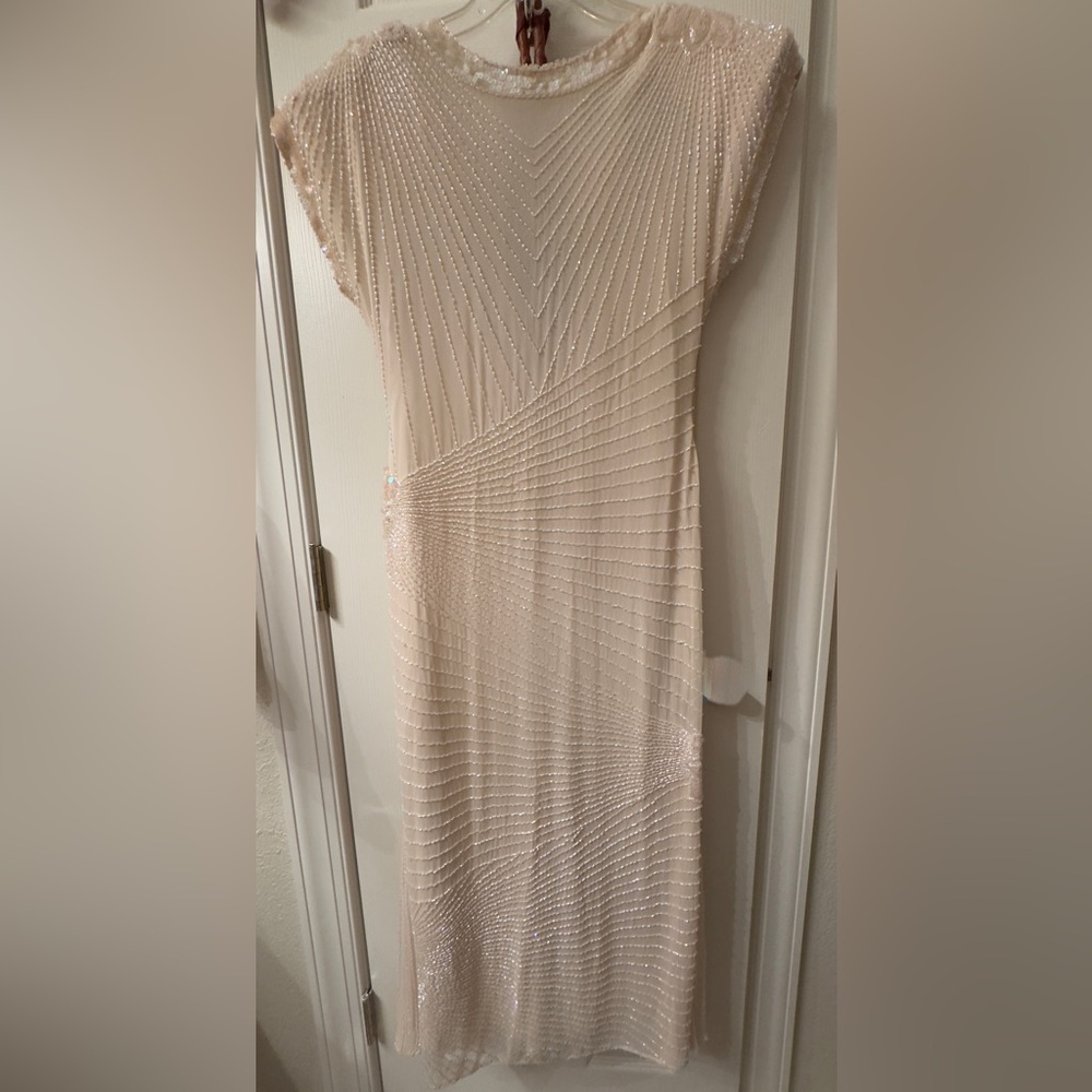 Vintage 1990 Oleg Cassini Blush Pink Sequin Evening Gown- Size 8